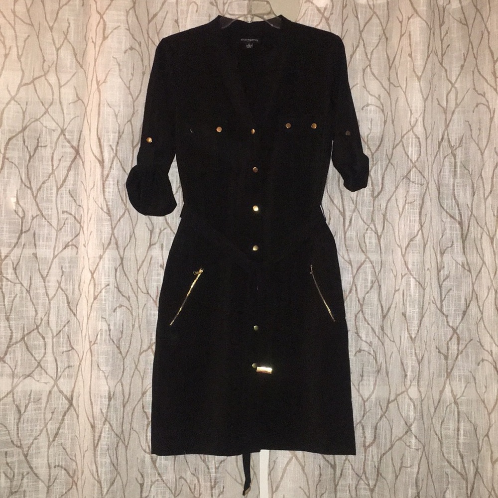Sharagano 3/4 Sleeve Button Down Dress/Tunic Black